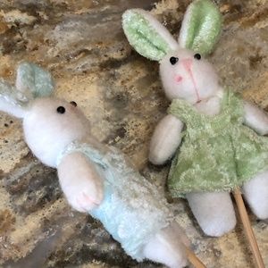 Two Easter Bunny Floral Picks for Easter Basket, Flower Arrangement, 9" high